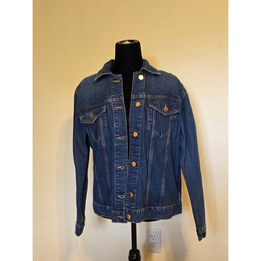 NWT Michael Kors Womens Blue Denim Jacket Medium MK Logo Button Front